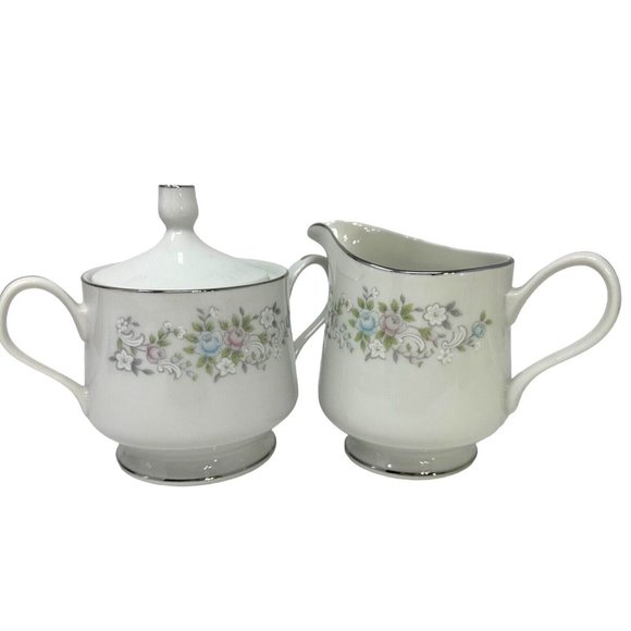 Carlion Fine China Creamer And Sugar Bowl with Lid Set Corsage #481 Japan Floral - Picture 1 of 14